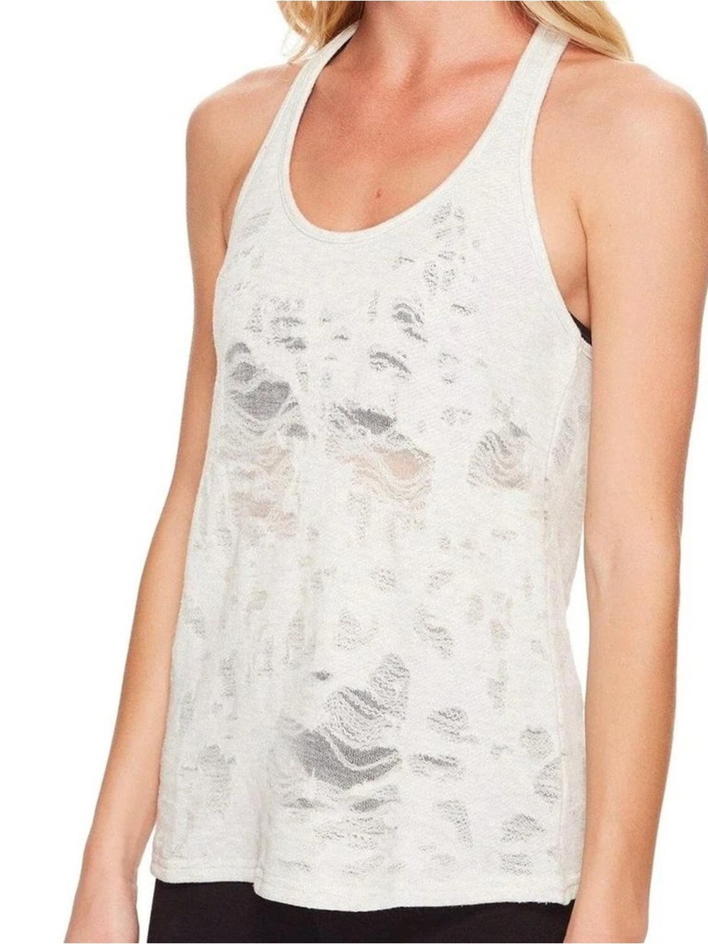 Alo Yoga Pure Racerback Distressed Tank in Light Heather Gray